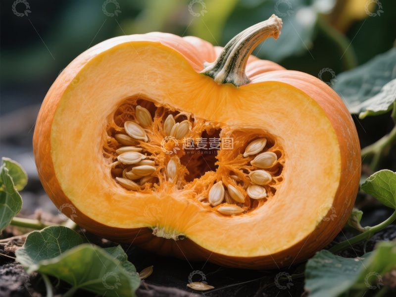 高清大图下载【趣麦麦图】切开的南瓜展示内部种子