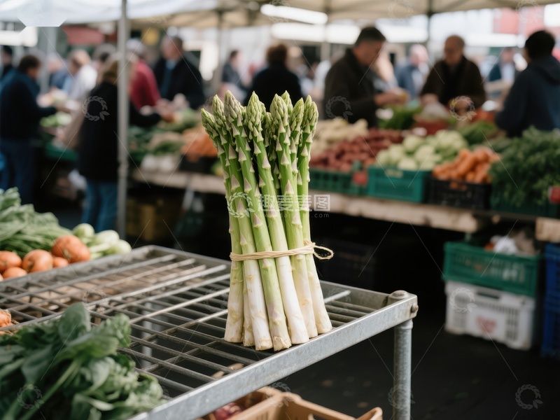 市场摊位上的新鲜芦笋