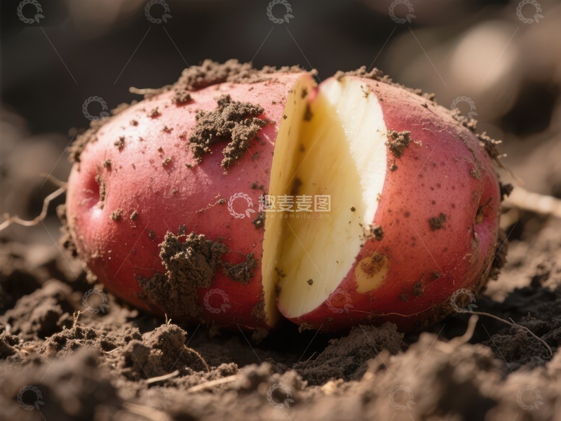 高清大图下载【趣麦麦图】新鲜出土的红皮土豆切片