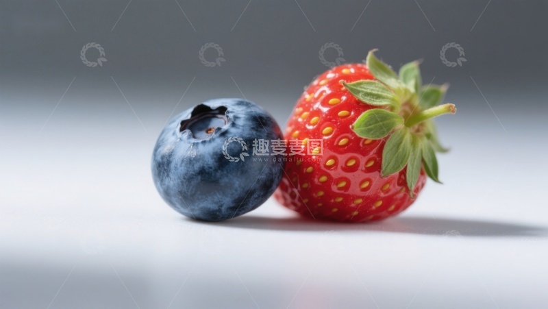 高清大图下载【趣麦麦图】蓝莓与草莓的静谧对比
