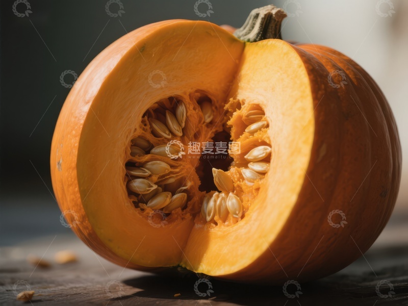 高清大图下载【趣麦麦图】切开的南瓜展示内部种子
