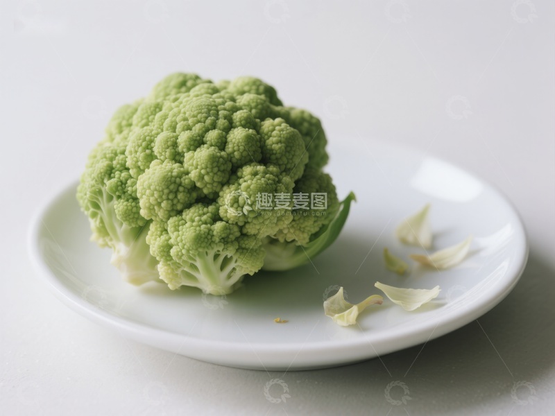 高清大图下载【趣麦麦图】新鲜花椰菜置于白色盘中