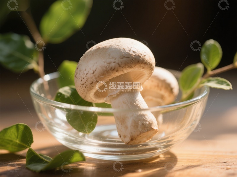 高清大图下载【趣麦麦图】玻璃碗中的新鲜蘑菇