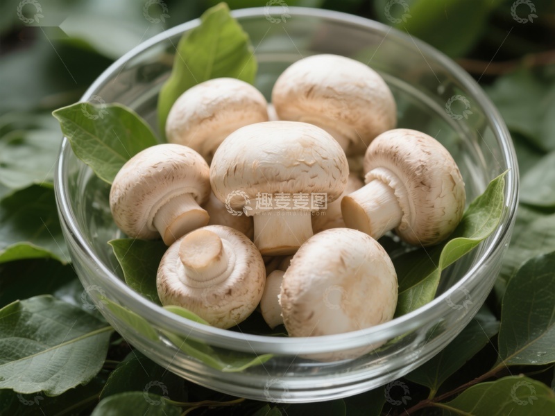 高清大图下载【趣麦麦图】玻璃碗中的新鲜蘑菇