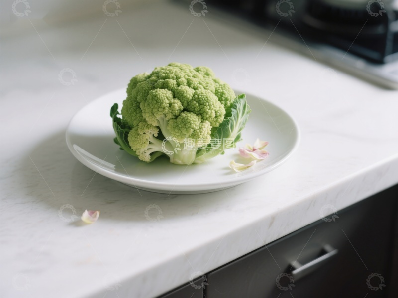 高清大图下载【趣麦麦图】新鲜西兰花置于白色盘中