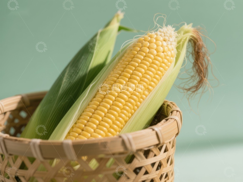 高清大图下载【趣麦麦图】新鲜玉米置于竹篮中