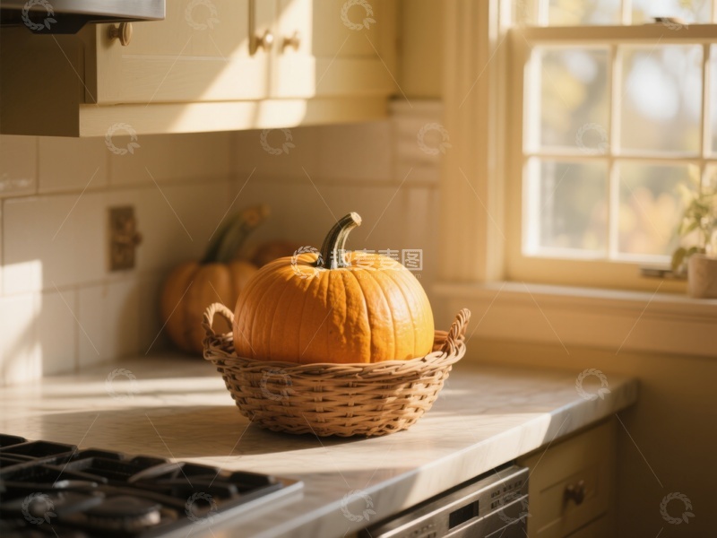 高清大图下载【趣麦麦图】厨房窗边的南瓜篮