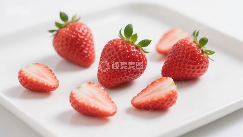 高清大图下载【趣麦麦图】新鲜草莓摆放于白色盘中
