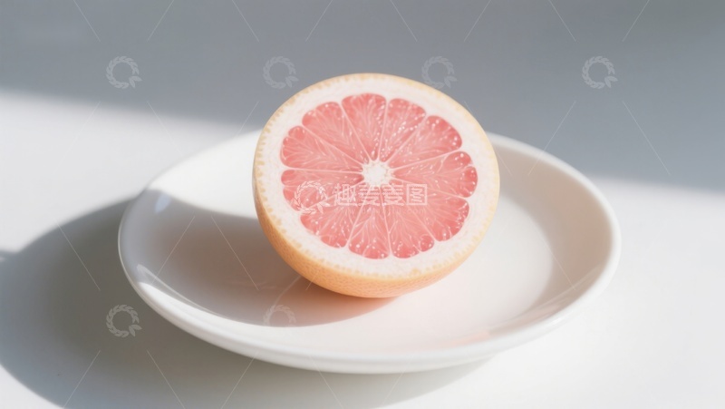 高清大图下载【趣麦麦图】切开的葡萄柚置于白色盘中