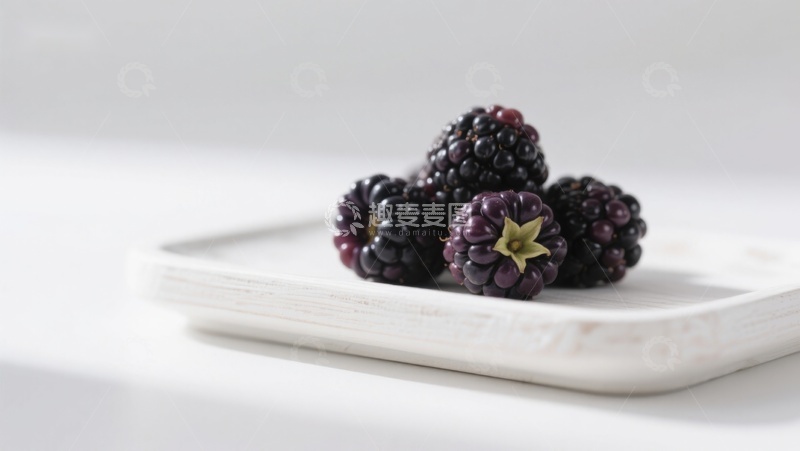 高清大图下载【趣麦麦图】新鲜黑莓置于白色盘中