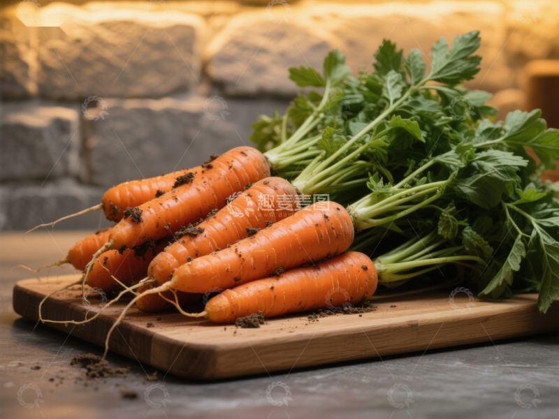 高清大图下载【趣麦麦图】新鲜胡萝卜置于木板之上