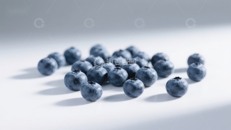 高清大图下载【趣麦麦图】新鲜蓝莓散落于白色背景