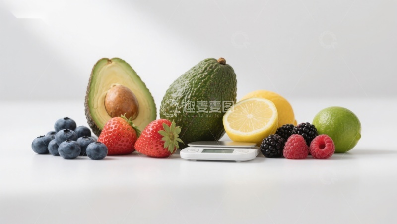 高清大图下载【趣麦麦图】新鲜水果与秤的健康组合