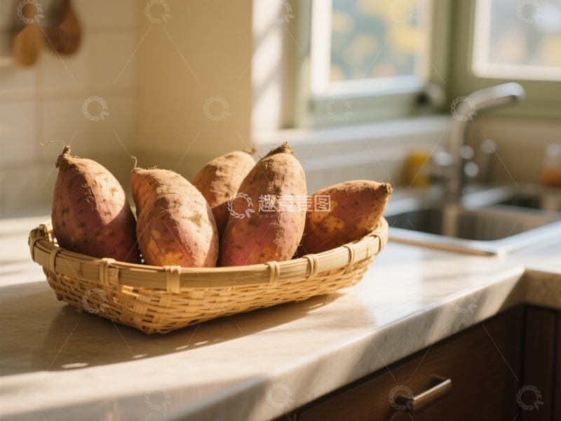高清大图下载【趣麦麦图】厨房台面上的红薯篮
