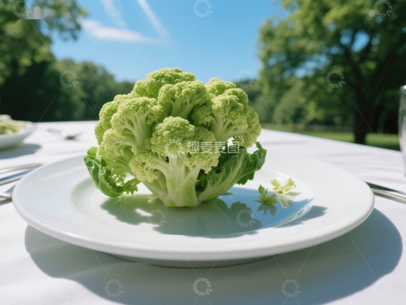 高清大图下载【趣麦麦图】新鲜西兰花置于户外餐桌