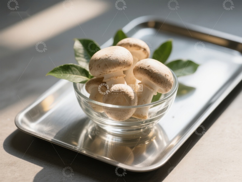高清大图下载【趣麦麦图】玻璃碗中的新鲜蘑菇
