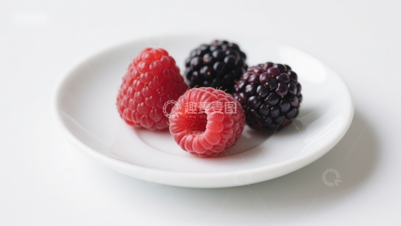 高清大图下载【趣麦麦图】白盘上的覆盆子与黑莓