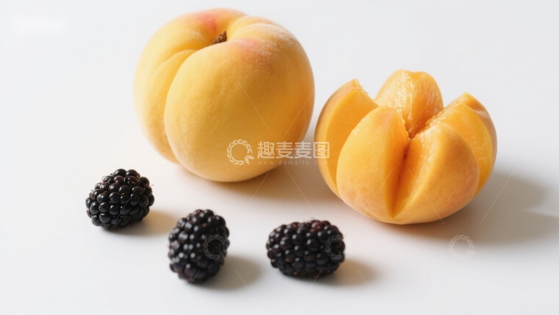 高清大图下载【趣麦麦图】新鲜桃子与黑莓的静物组合