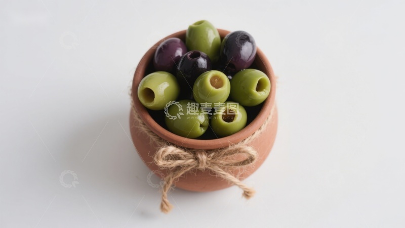 高清大图下载【趣麦麦图】陶瓷碗中的绿黑橄榄