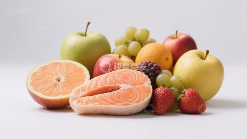 高清大图下载【趣麦麦图】新鲜水果与三文鱼的健康组合