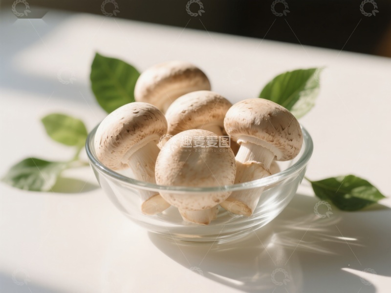 高清大图下载【趣麦麦图】新鲜蘑菇置于透明碗中