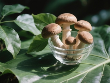 玻璃碗中的蘑菇与绿叶