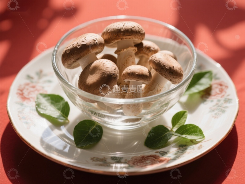 高清大图下载【趣麦麦图】玻璃碗中的新鲜蘑菇