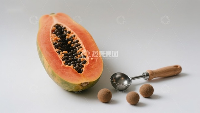 切开的木瓜与果肉球