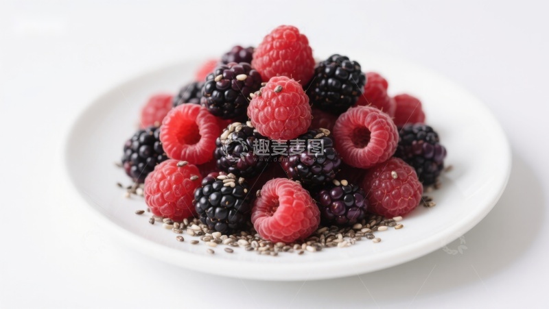 高清大图下载【趣麦麦图】新鲜浆果与奇亚籽的健康组合