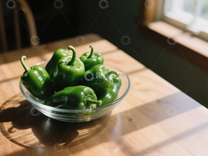 高清大图下载【趣麦麦图】碗中新鲜青椒置于木质桌面