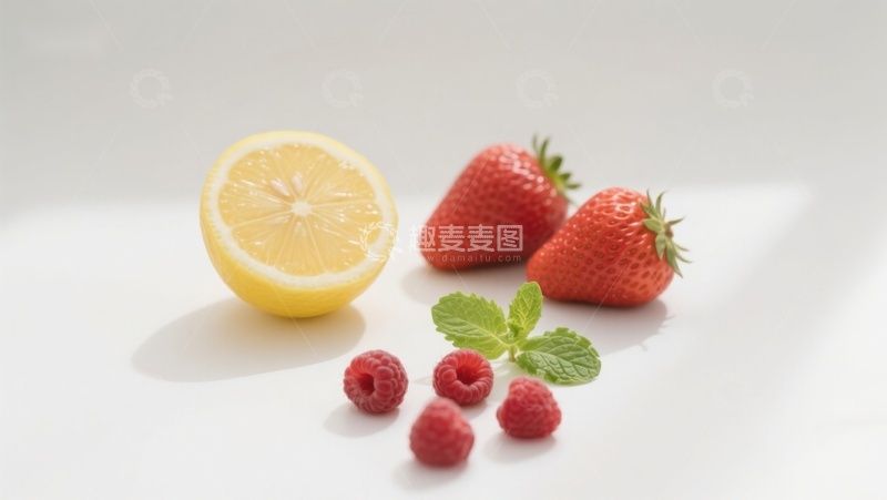 高清大图下载【趣麦麦图】柠檬草莓与覆盆子的清新组合