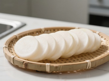 切片白萝卜置于竹篮中