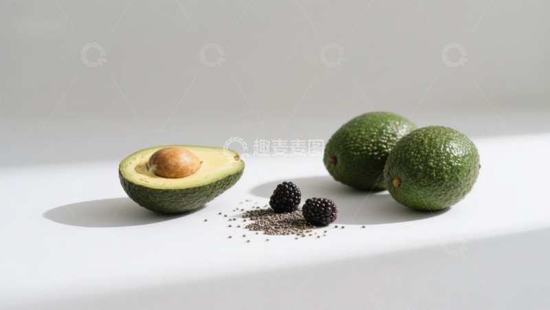 高清大图下载【趣麦麦图】新鲜牛油果与奇亚籽的静物组合