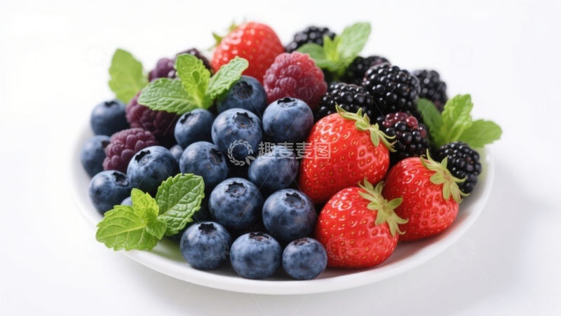 高清大图下载【趣麦麦图】新鲜浆果拼盘，色彩缤纷