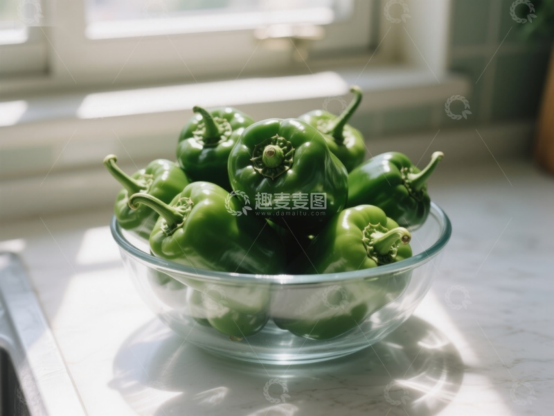 高清大图下载【趣麦麦图】阳光下的青椒碗