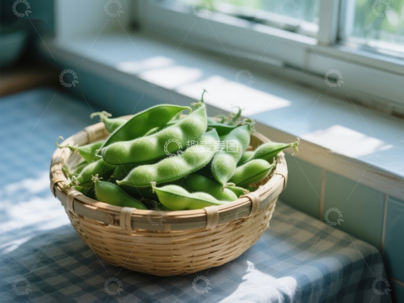 高清大图下载【趣麦麦图】窗边篮子里的鲜嫩豆荚