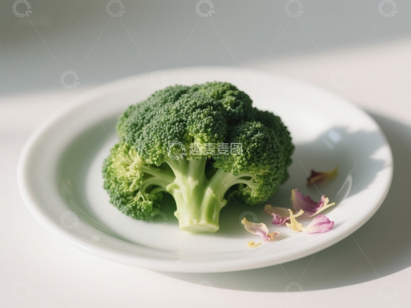 高清大图下载【趣麦麦图】新鲜西兰花置于白色盘中