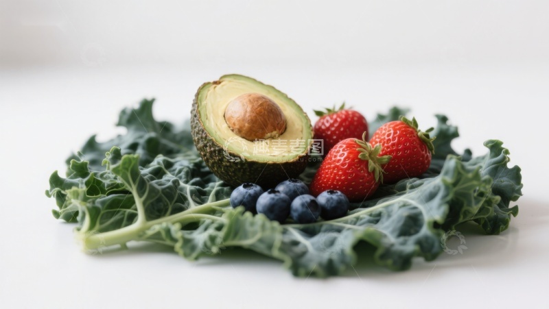 高清大图下载【趣麦麦图】新鲜果蔬组合：牛油果、草莓与蓝莓