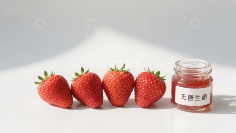 高清大图下载【趣麦麦图】新鲜草莓与无糖果酱展示