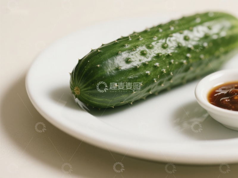 高清大图下载【趣麦麦图】新鲜黄瓜配蘸料，简洁美食呈现