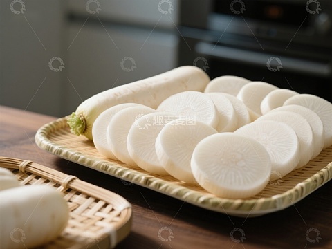 新鲜白萝卜切片摆盘