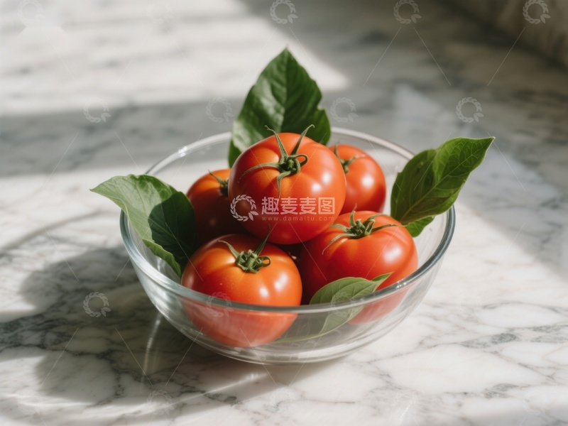 高清大图下载【趣麦麦图】新鲜番茄置于透明碗中