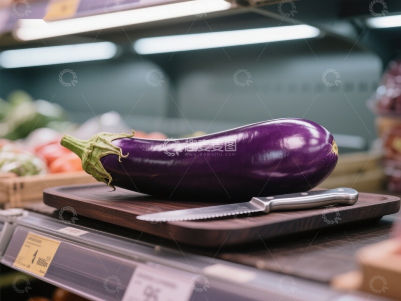 高清大图下载【趣麦麦图】超市货架上的紫色茄子