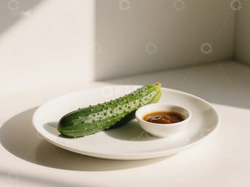 高清大图下载【趣麦麦图】盘中黄瓜配酱料，简洁美食