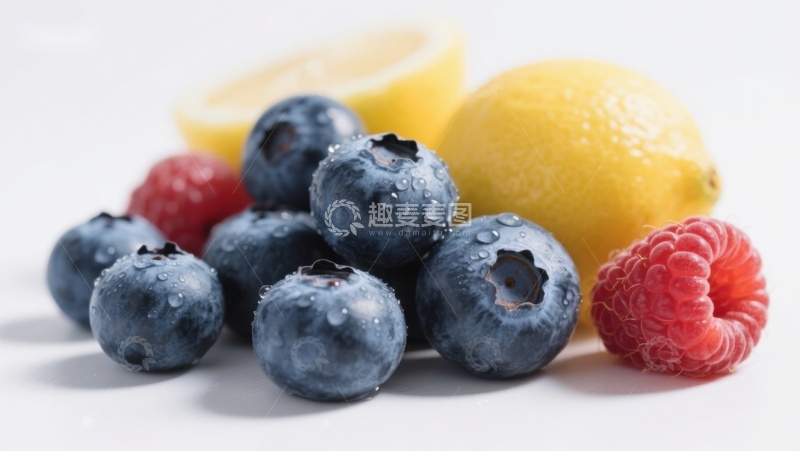 高清大图下载【趣麦麦图】新鲜蓝莓、覆盆子与柠檬