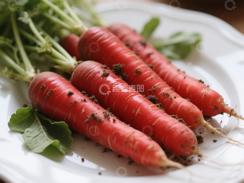 高清大图下载【趣麦麦图】新鲜胡萝卜置于白色盘中