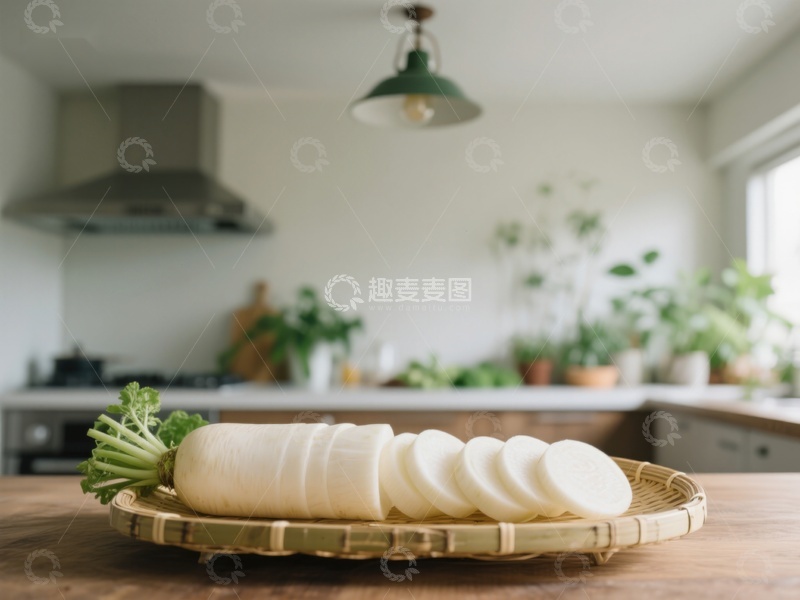 高清大图下载【趣麦麦图】厨房案板上的切片萝卜