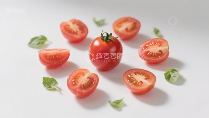 高清大图下载【趣麦麦图】新鲜番茄与罗勒叶的组合
