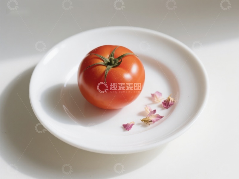 高清大图下载【趣麦麦图】盘中红番茄与花瓣