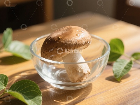 玻璃碗中的新鲜蘑菇